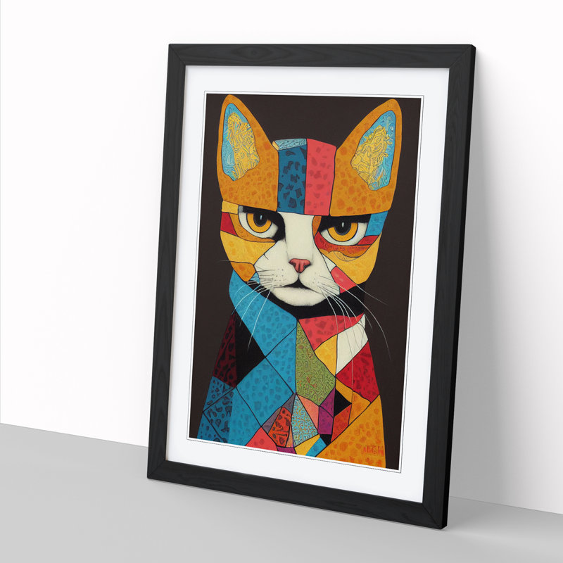 Cat Art Patchwork Vol.1 - Picture Frame Print, 46cm H x 34cm W x 2cm D, Oak Framed