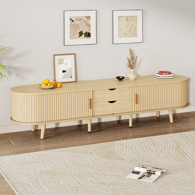 Unfinished TV Stand for TVs up to 58" with Fireplace Included, Natural