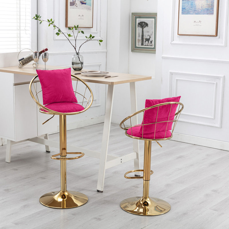 Nakyra Swivel Upholstered Adjustable Height Counter Stool with Metal Frame, Rose Red