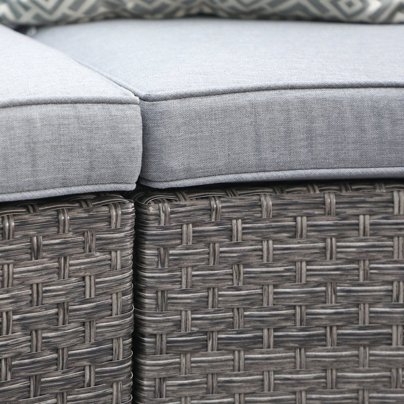 Ensemble de conversation avec canapé en rotin 7 pièces et coussins Ristro, Cadre gris / coussin gris