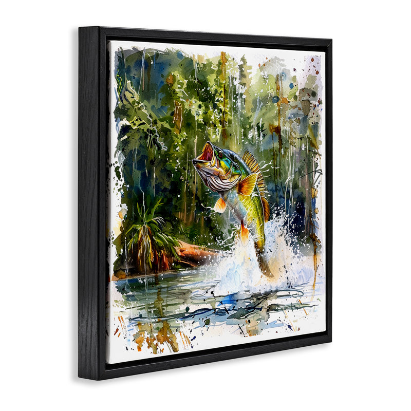 Art mural sur toile flottante "J Bass Bass Splash" par LSR Design Studio, Cadre flottant noir de jais, H 18 po x l 18 po