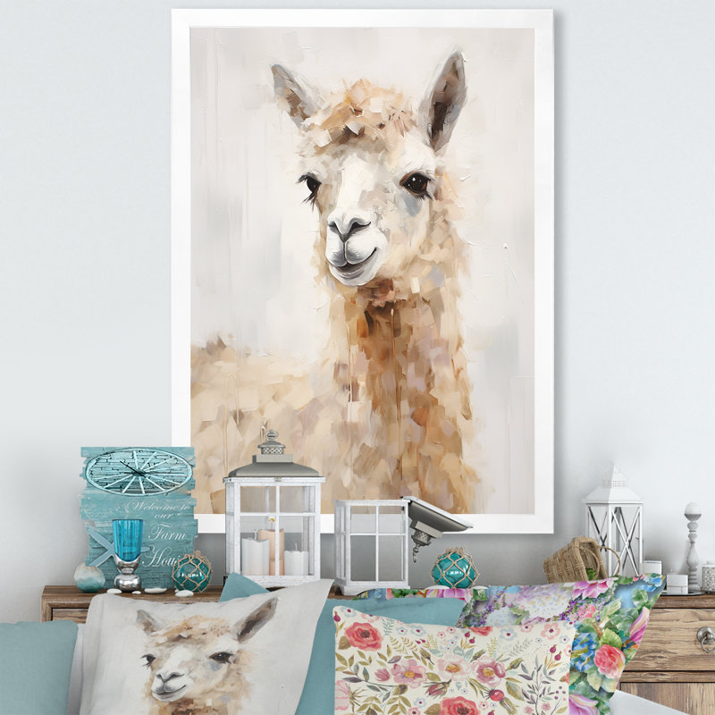 Minimalisme alpaga grunge I sur toile, Cadre simple blanc, H 32 po x l 16 po x P 1 po