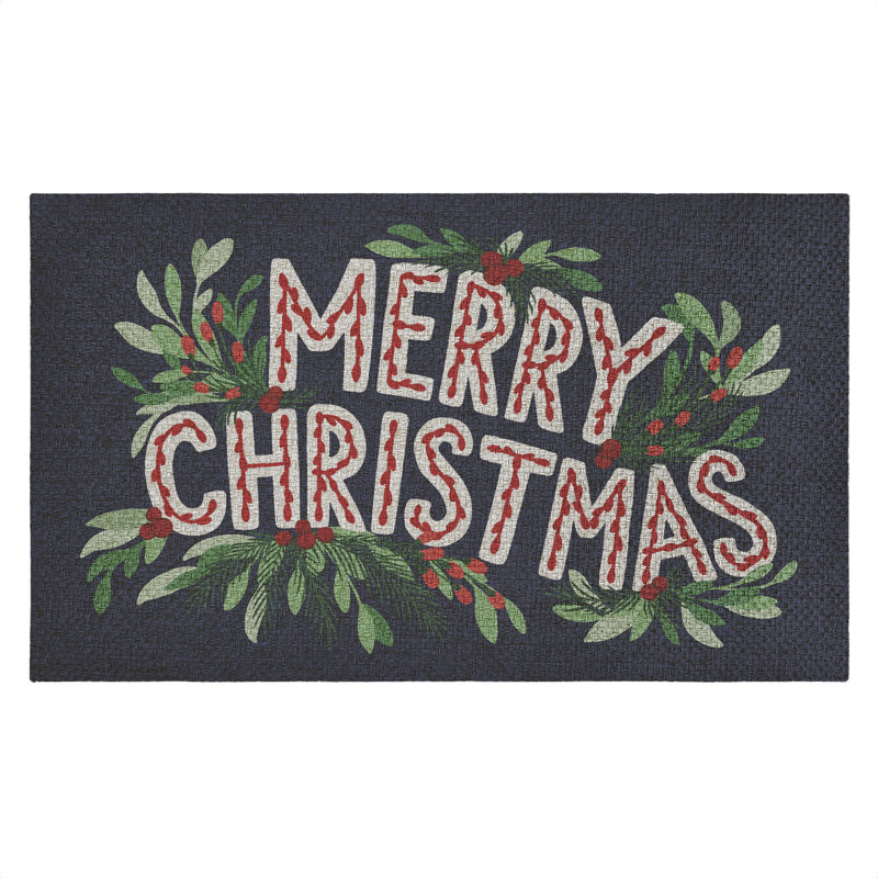 Merry Christmas with Foliage Outdoor Door Mat, design by Heather McLaughlin, 18"x30"