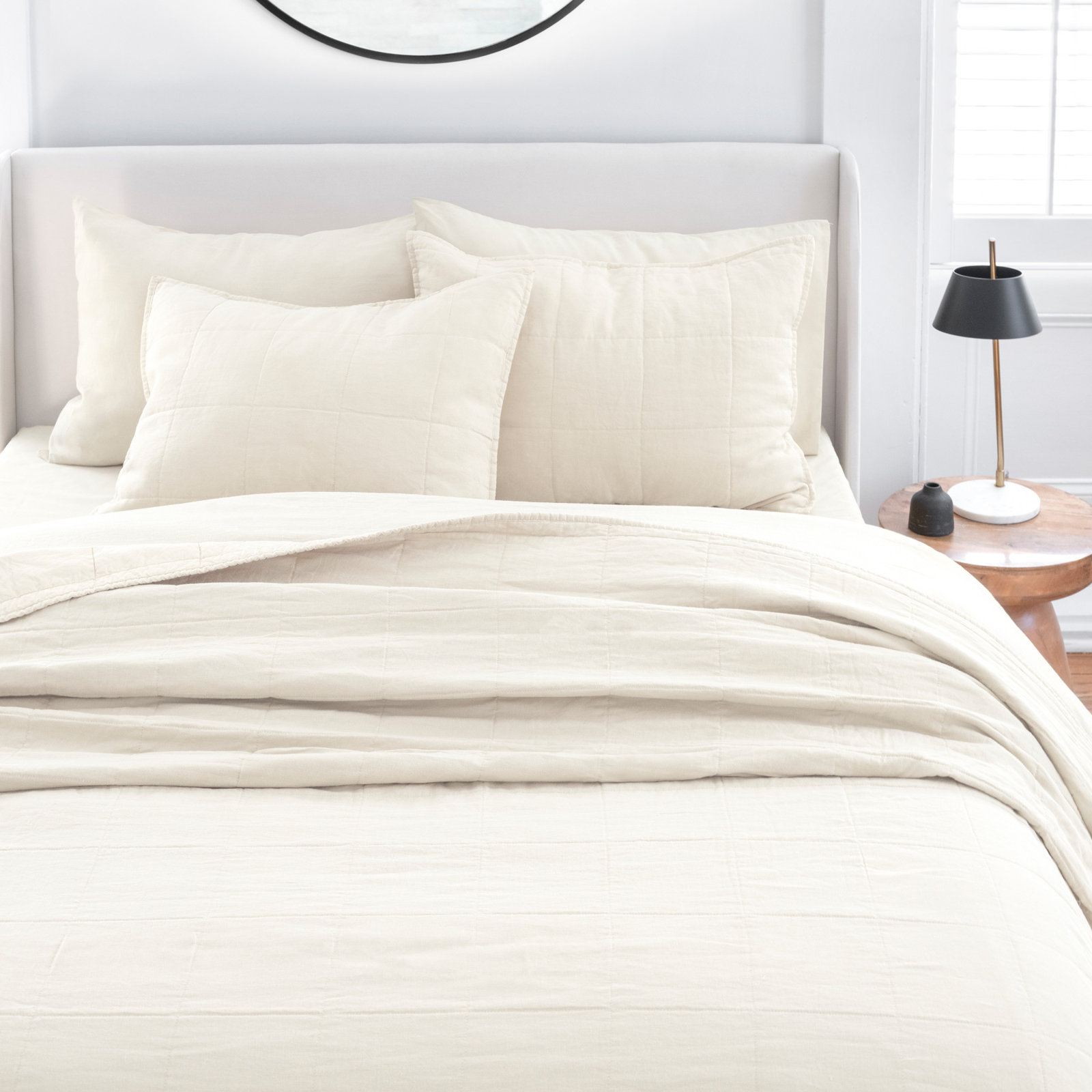 Kamau Linen Quilt Set, Full/Queen, Cream