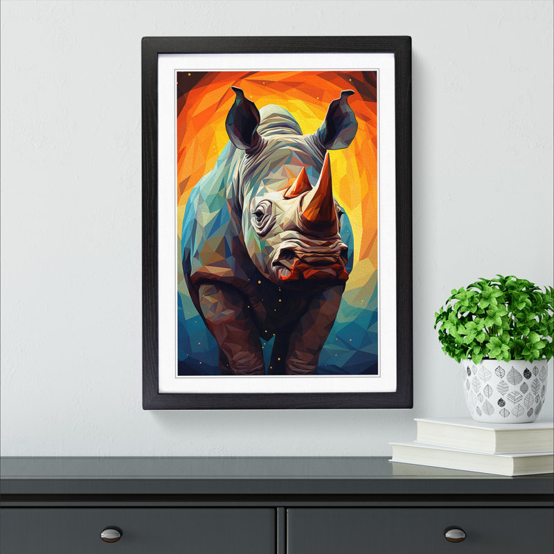 Rhino Geometric Art - Framed Print, Black Framed, 46cm H x 34cm W x 2cm D