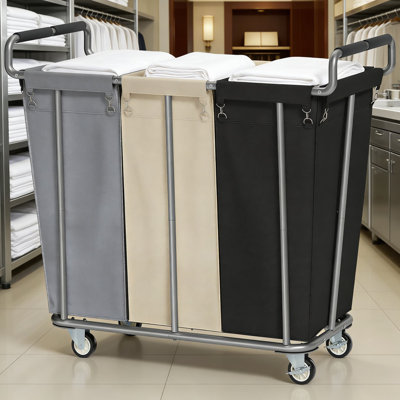 Grand trieur à linge sur roulettes avec roulettes, organisateur de chariot à linge robuste à 3 sections de 360 litres avec sacs et freins amovibles et imperméables pour la salle de lavage, la salle de bain, la chambre à coucher