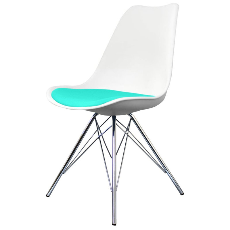 Topeka 45cm H Upholstered Side Chair, White/Aqua