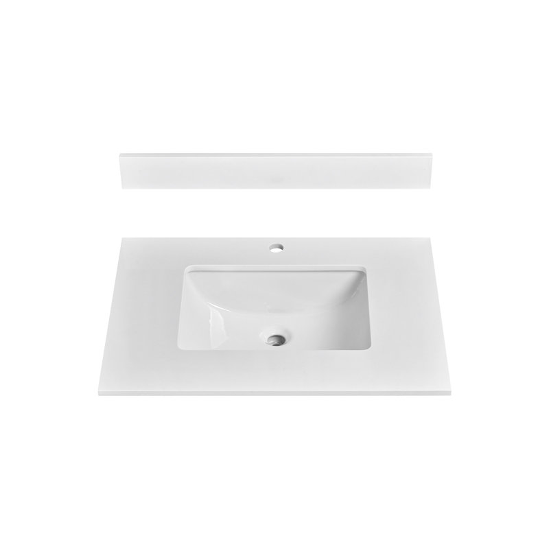 30" Engineered Marble Single Bathroom Vanity Top In White With Sink