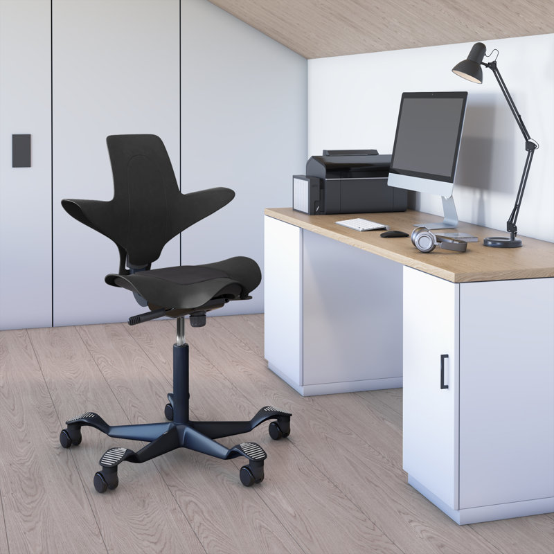 HAG Capisco Puls Adjustable Sit to Stand Desk Chair with Partial Cushion, Black Plastic, Black, Black Vinyl