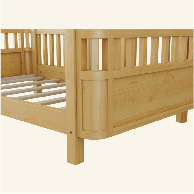 Lit plateforme en bois pour enfants, lit à profil bas en bois avec rails pour filles et garçons, Twin, Natural