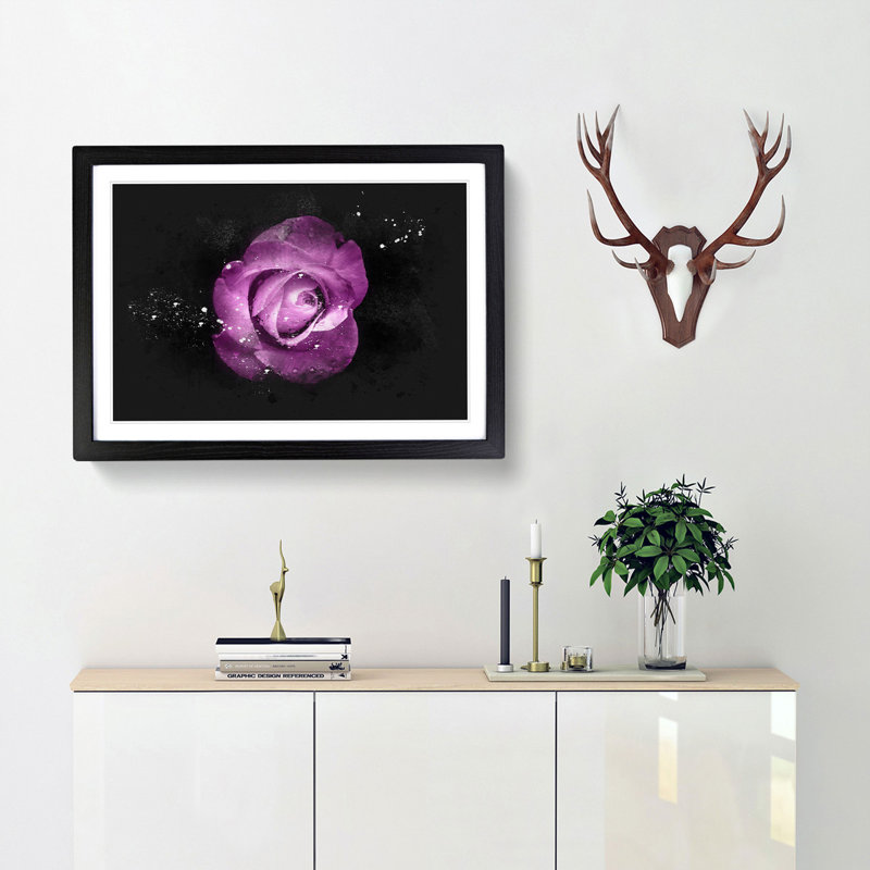 Purple Rose In The Shadows - Picture Frame Graphic Art, 33cm H x 45cm W x 2cm D, Black Framed