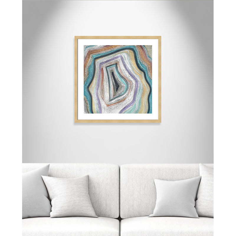 Agate moderne bleu sarcelle - peinture encadrée, Champagne, H 28 po x l 28 po x P 2 po