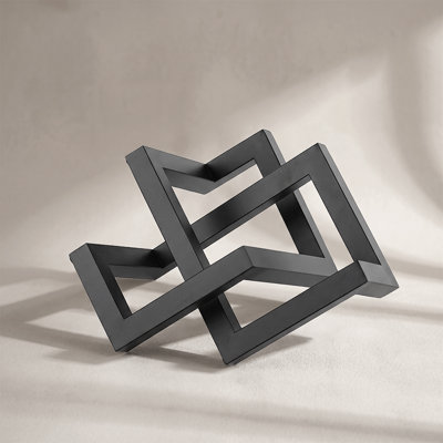 Modern Geometric Metal Sculpture, Interlocking Rectangular Frames Tabletop Decor – Matte Black Art Piece for Living Room Office Shelf