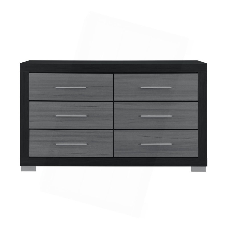 Commode avec panneaux rayés et poignées minimalistes, Black/Grey