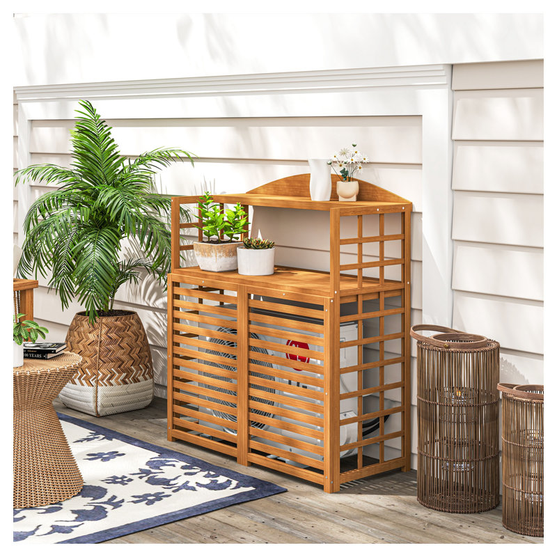 Clôture de climatiseur en bois Outsunny, table de rempotage avec tablettes d'intimité et clôture AC