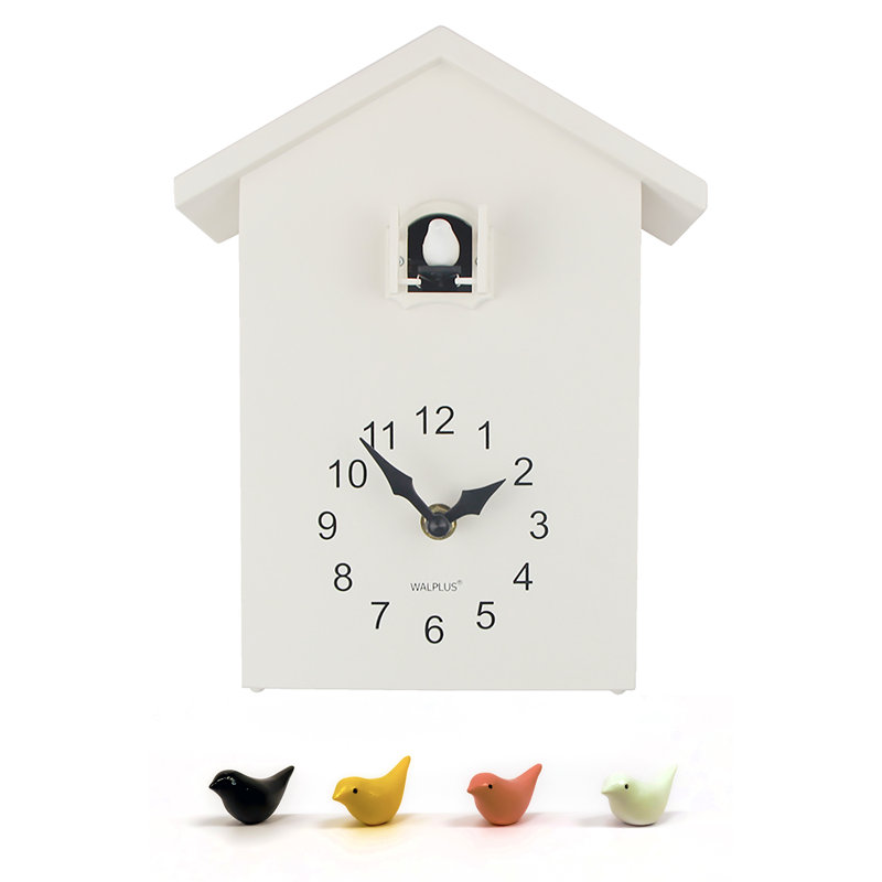 Analog Battery-Operated Alarm Tabletop Cuckoo Clock, White/White Window