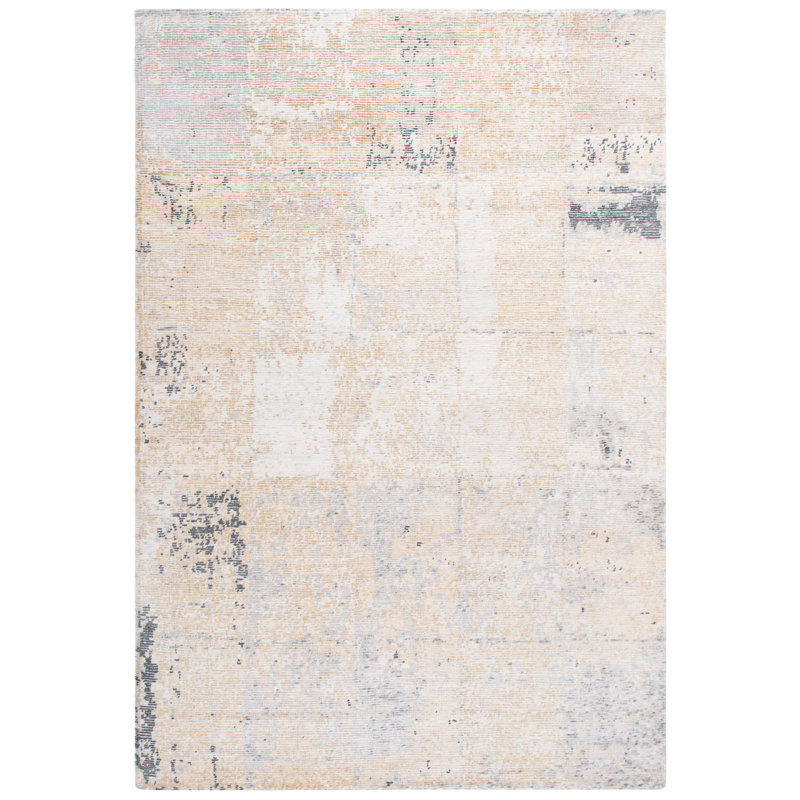 Tapis abstrait en viscose / coton / lin / laine noué à la main Tiffany or / argent, Rectangle 6 pi x 9 pi