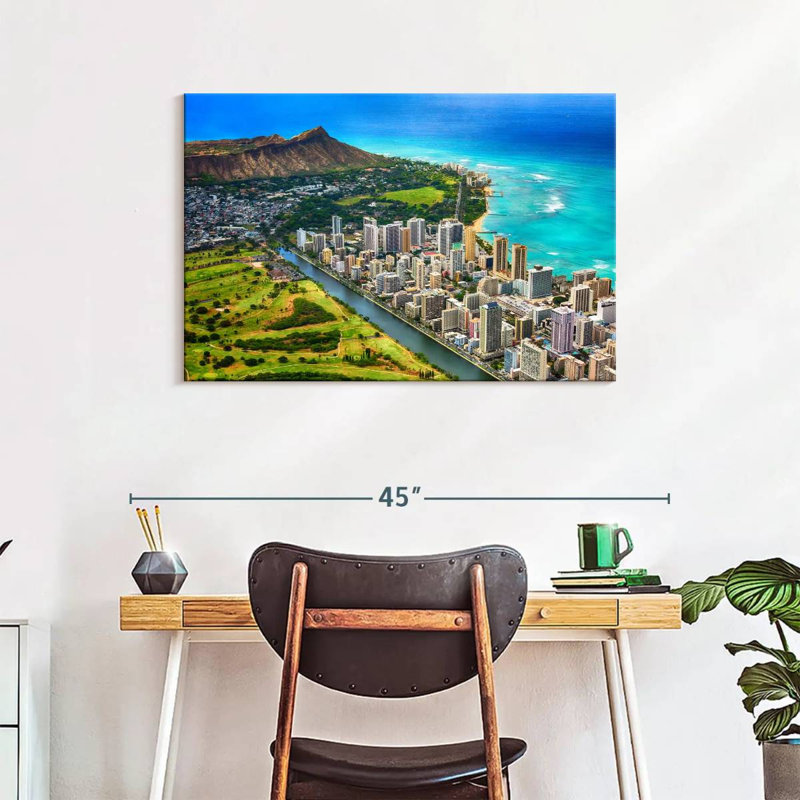 Waikiki vu d'en haut, H 24 po x l 36 po