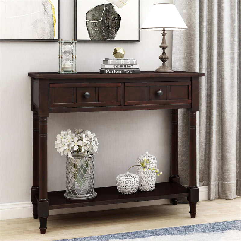 Daisy Series Console Table,Hallway table,Hoyer table with Two Drawers And Bottom Shelf Acacia Mangium, Espresso