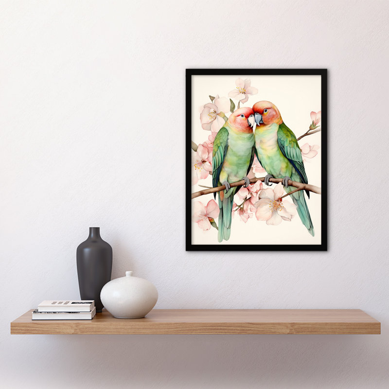 Alagie Birds Of A Feather Love Birds Perched On A Cherry Bloom - Single Picture Frame Print