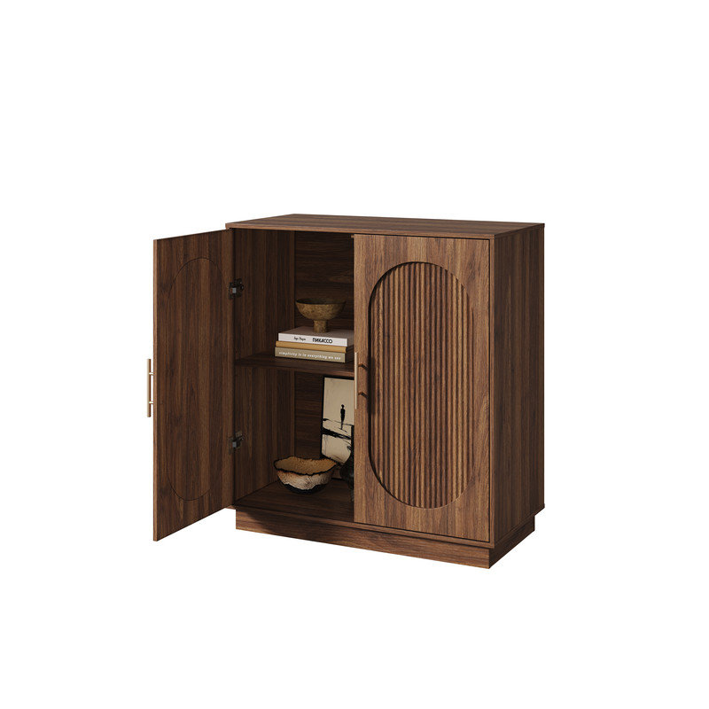 Buffet de 80 cm de large, style moderne du milieu du siècle, avec portes cintrées cannelées, idéal pour la salle à manger.