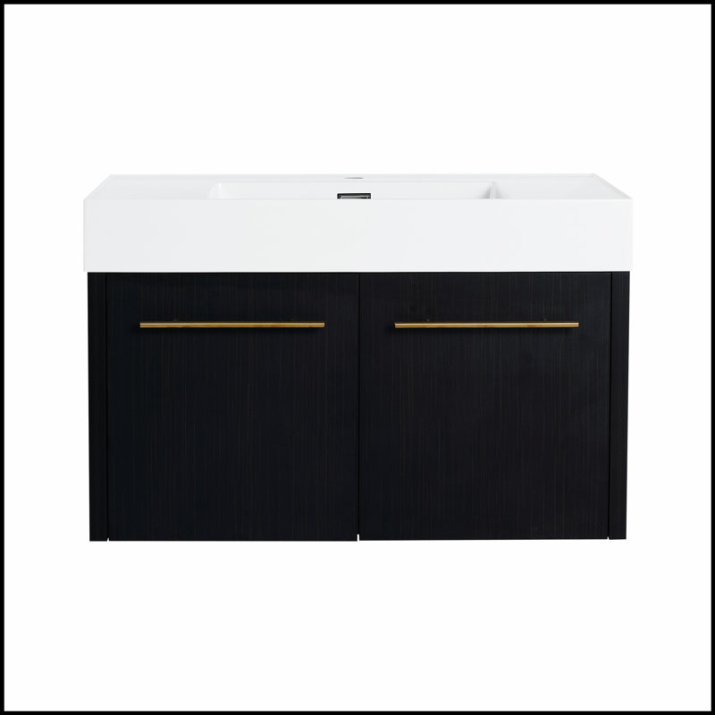 Meuble-lavabo mural de 36 pouces avec lavabo, lavabo en résine à rebords épais pour un rangement élégant et efficace, 35"
