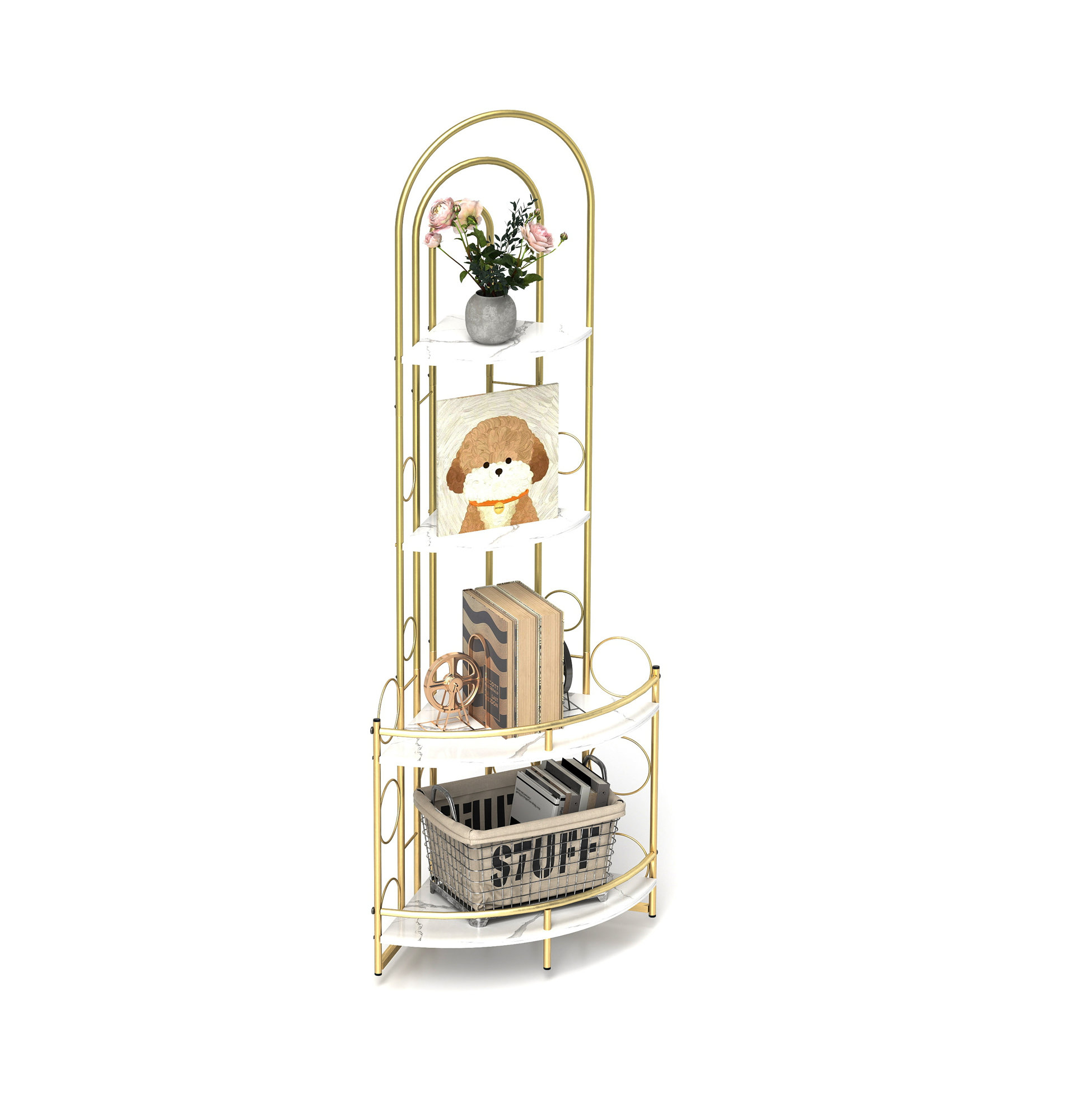 Latitude Run® Gold 4-Tier Corner Bookshelf, Modern Style, Plant Stand With Metal Frame | Wayfair