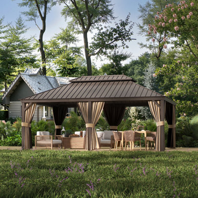14x20ft.Outdoor Hardtop Gazebo with Double Galvanized Steel Roof, Built-In Hooks & Anchored Base for Garden, Patio & Backyard