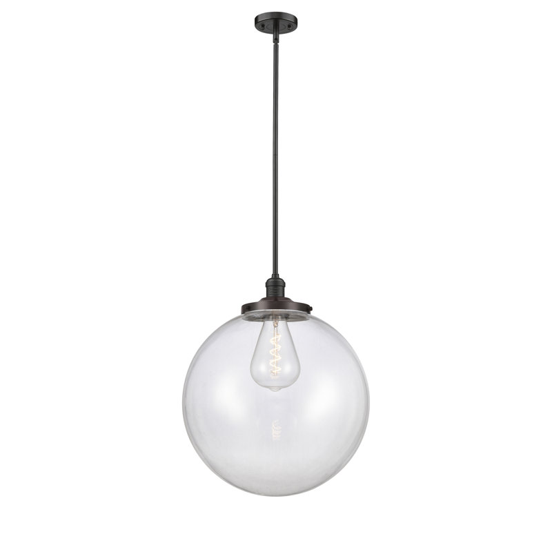 Luminaire suspendu simple à 1 lumière Beacon, Bronze frotté à l'huile, Clair