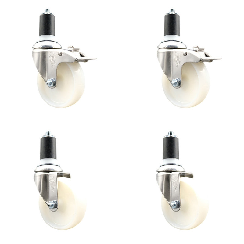 Nylon Swivel Expanding Stem Caster Set with 2 Lock Brake, 4" H x 4" W