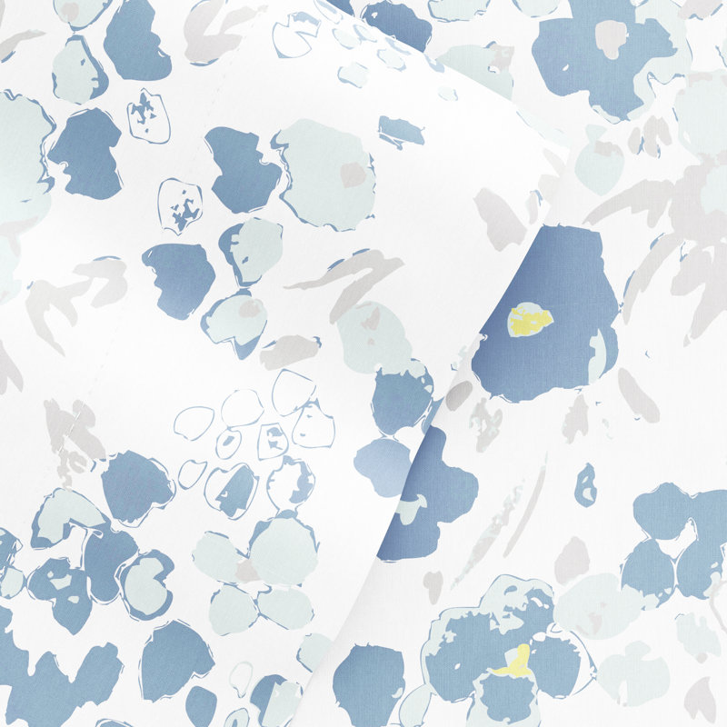 Queen Light Blue Floral Microfiber Deep Pocket Sheet Set
