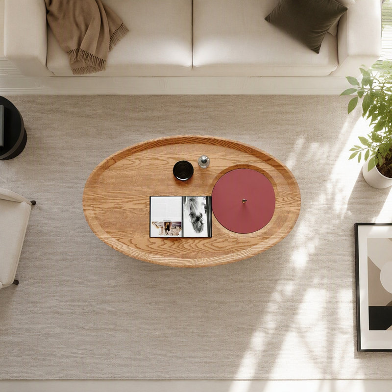 Table basse ovale en bois avec rangement 45,3 po, facile à assembler