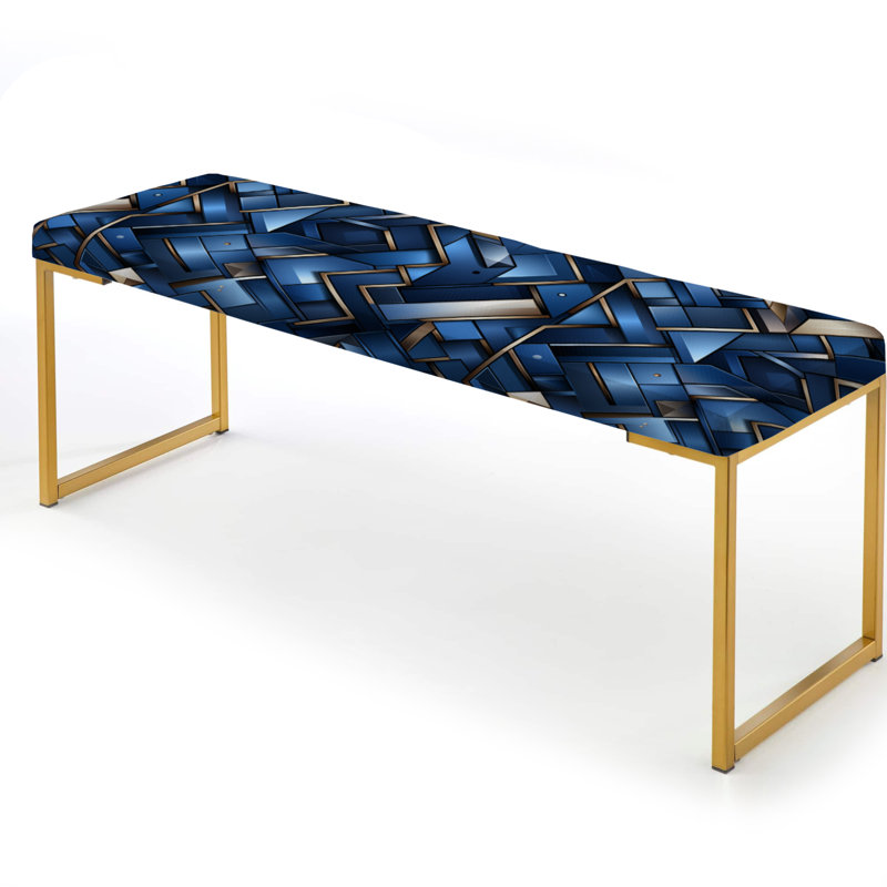 Mullaly - Banc rembourré géométrique doré, Industrial Cobalt Tessellations