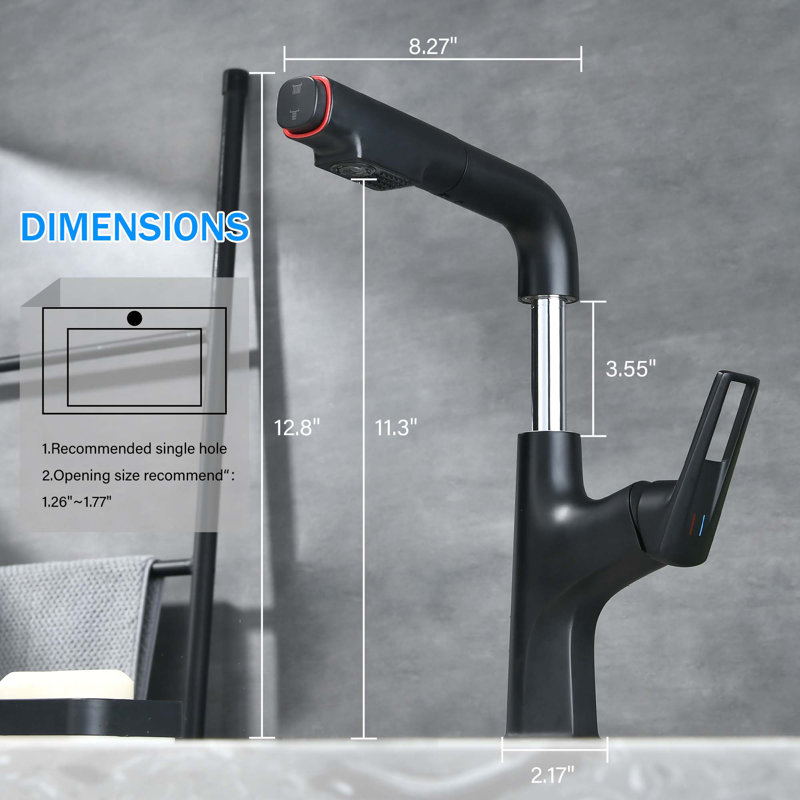 Robinet de vasque rétractable - Robinet de lavabo de salle de bain à un trou avec bec relevable et modes de jet doubles