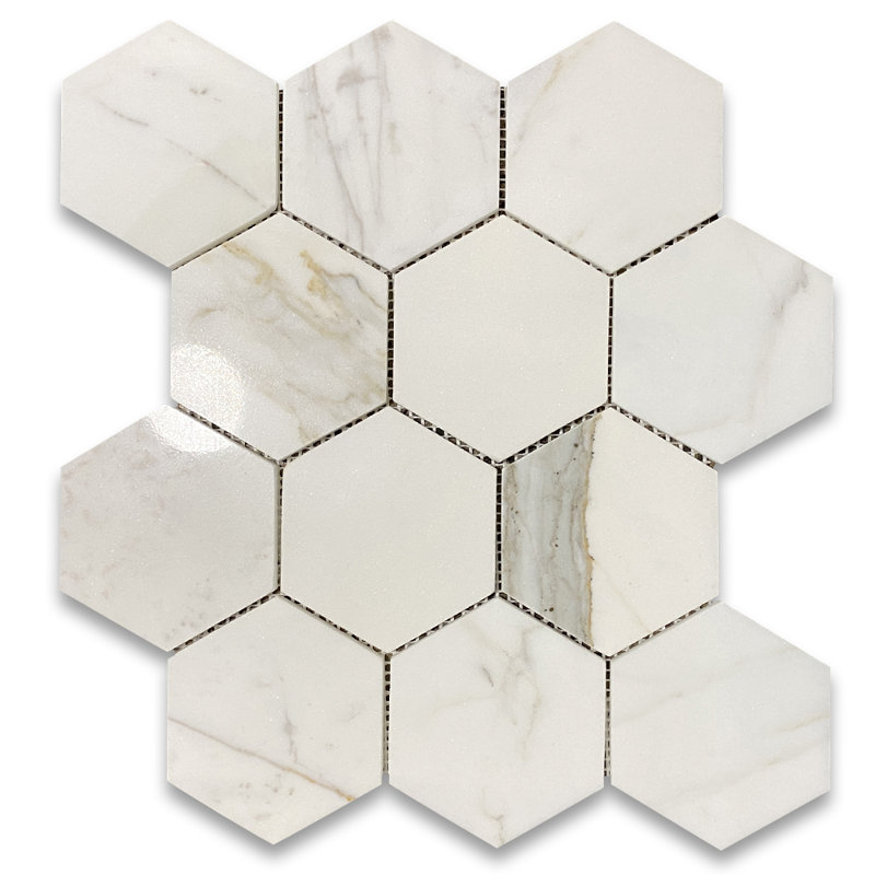 Calacatta 12" x 11" Marble Mosaic Tile, White/Gray