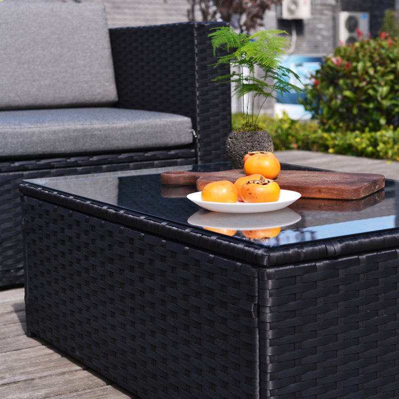 Atilano 5-Person Sectional Seating Group with Cushions, Noir