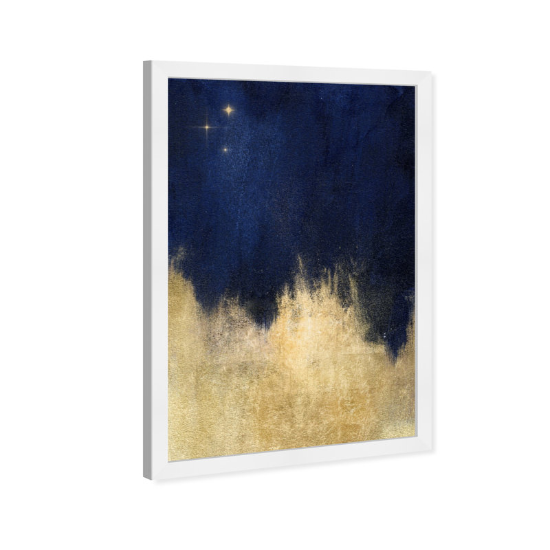 «Blue and Gold Shades» par Oliver Gal - impression, H 36 po x l 24 po, Cadre blanc