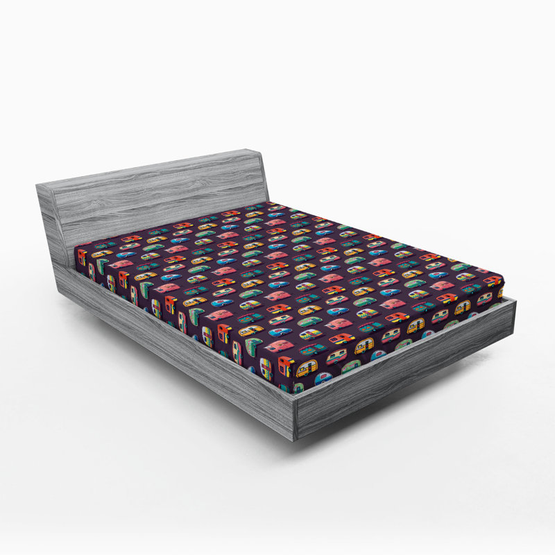 Multicolore Ambesonne Happy Camper, Drap-housse pour lit double