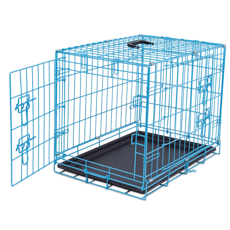 Caisse moyenne pour chien en acier pliable, Petit (H 19,5 po x l 17 po x P 24 po), bleu
