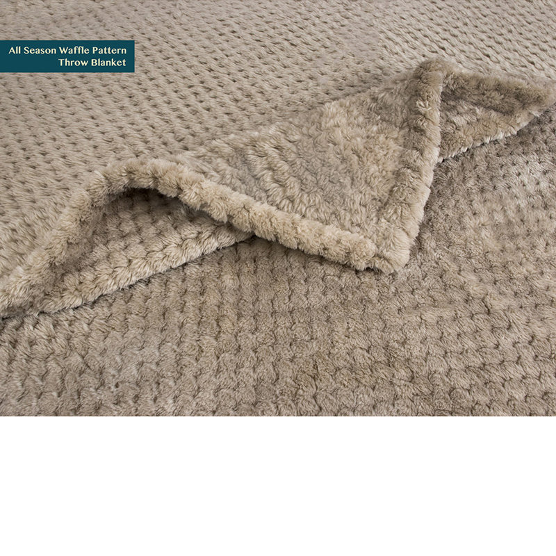 Taupe Twin Size Fleece Waffle Textured Blanket