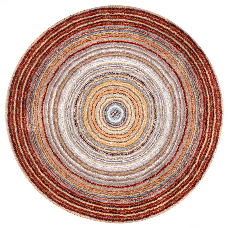 Tapis rayé rouge touffeté à la main West Valley City, Rond 6 pi