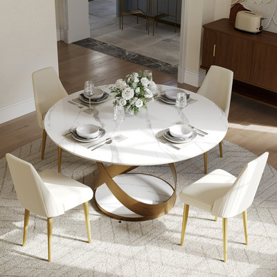 Maxwell Modern Round Dining Table for 4-8 with Sintered Stone Tabletop, X Carbon Steel Base Pre-Assembly