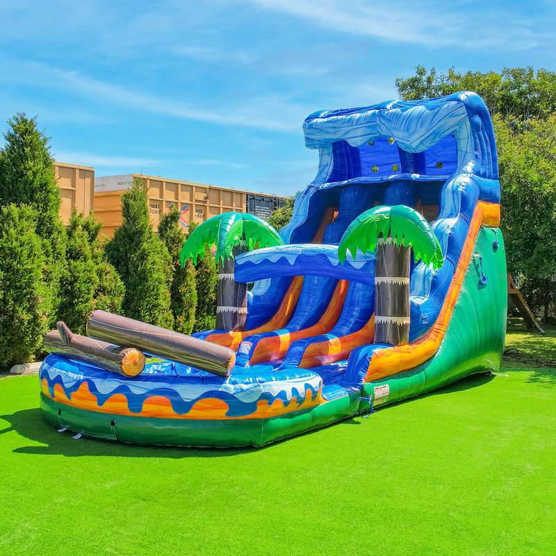Glissade d'eau de 17 pi avec piscine détachable Xjump Jungle Falls