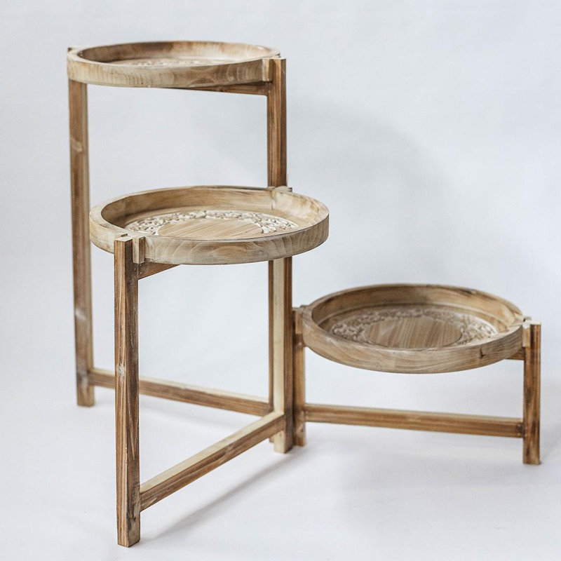 Rustic Light Brown Wooden 3-Tier Round Plant Stand
