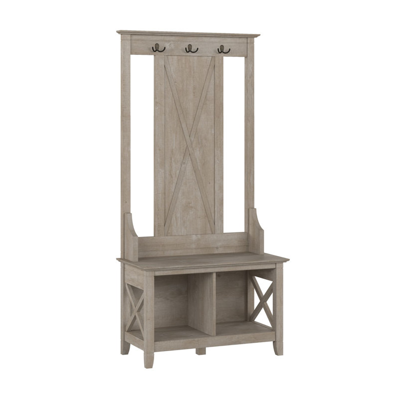 Huckins Hall Tree 32'' Wide with Bench and Shoe Storage, Washed Gray