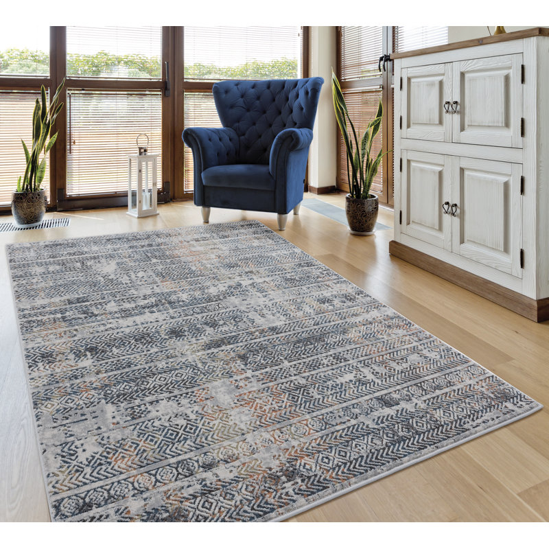 Tapis abstrait bleu / brun, Rectangle 7 pi 10 po x 10 pi 6 po
