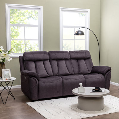 Keveon 88.25" Upholstered Reclining Sofa with USB Port and Head Tilt