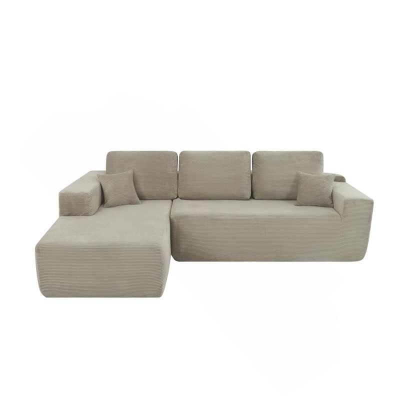 Canapé modulaire Cloud avec méridienne en L, canapé modulaire moderne avec assise profonde, fauteuils rembourrés pour la chambre à coucher du salon, aucun assemblage requis, (tissu de velours côtelé), brun clair