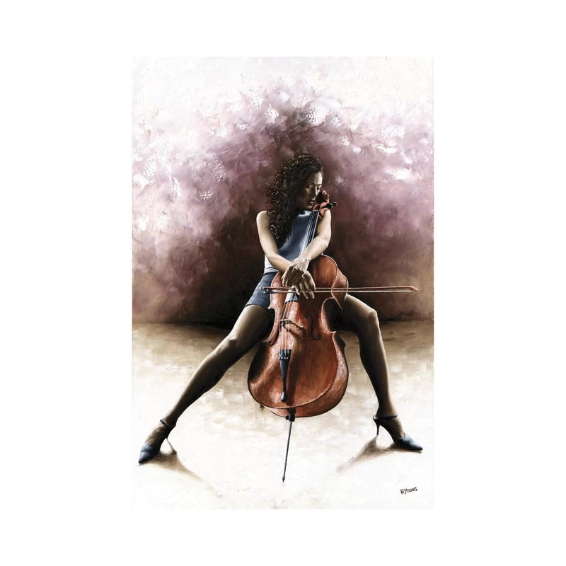 Tranquil Cellist by Richard Young - Wrapped Canvas Painting, 30.48cm H x 30.48cm W