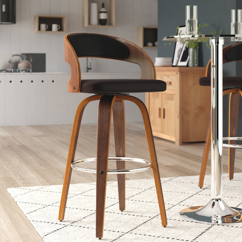 Tseng Swivel Upholstered Counter Stool, Brown/Walnut, 66cm H